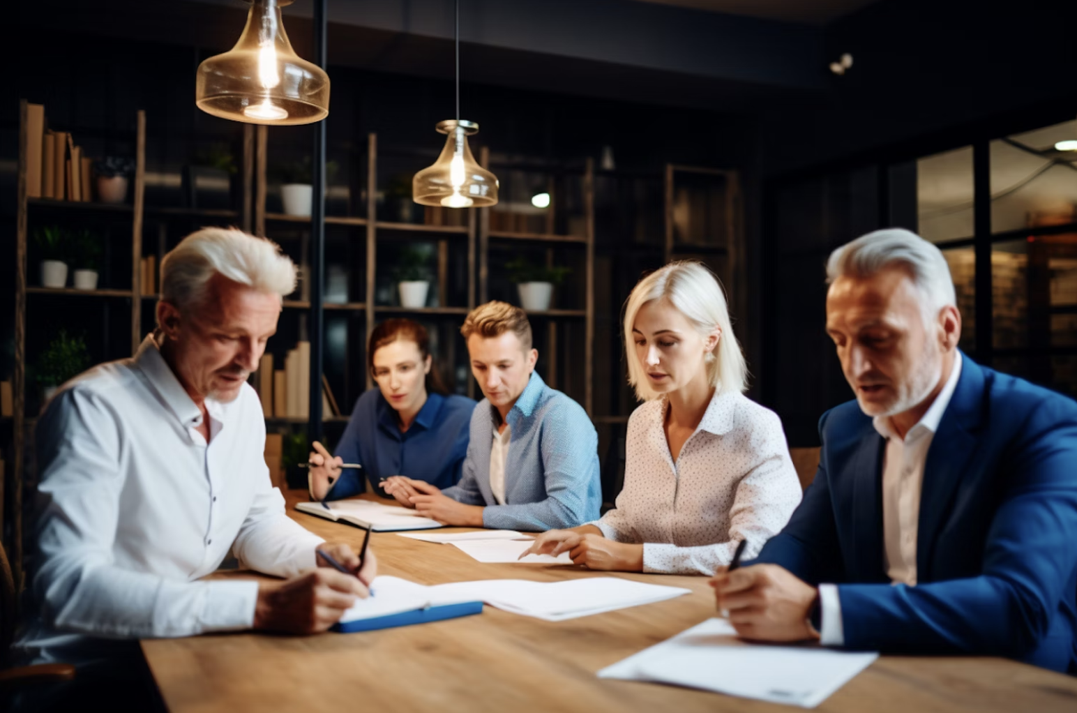 Group of Directors discussing AI Governance and policy documents