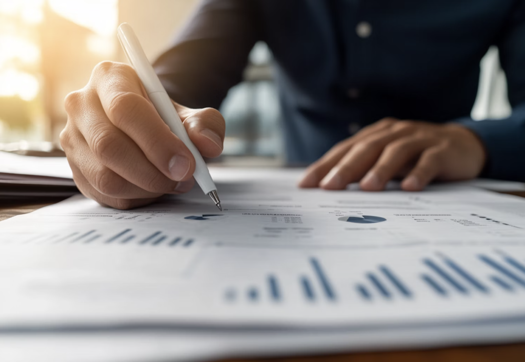 Man completing paperwork of AI Governance and policy documents