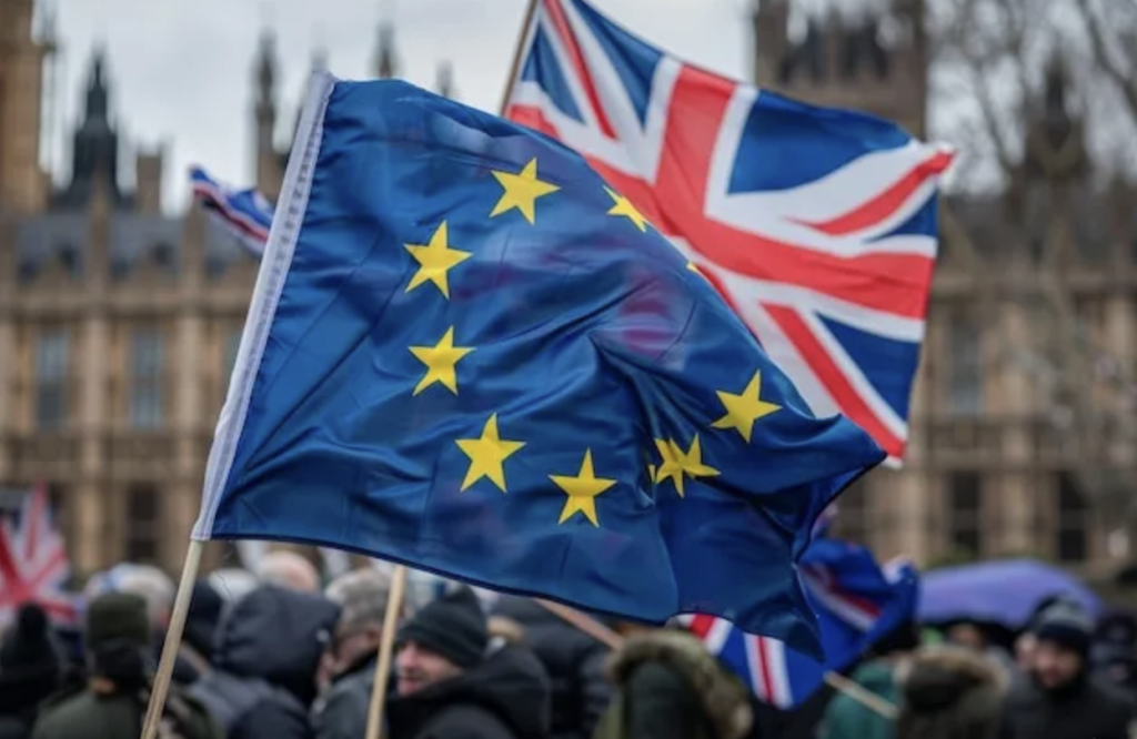 Flags of the EU and UK, which will remain closely aligned after the Data Use and Access Bill.